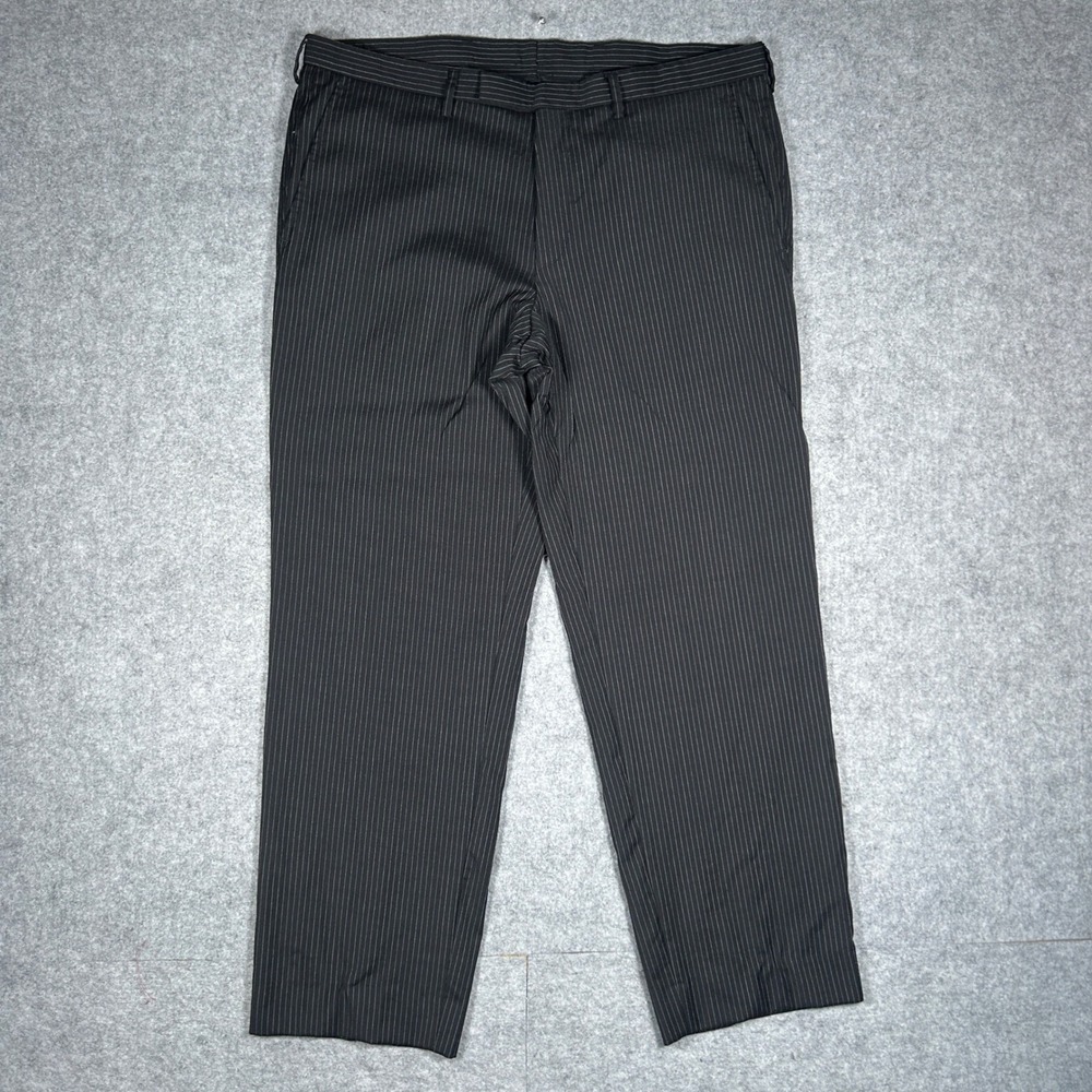 Hugo Boss Dress Pants Mens 44(36x28) Black Pinstripe Virgin Wool Business Formal